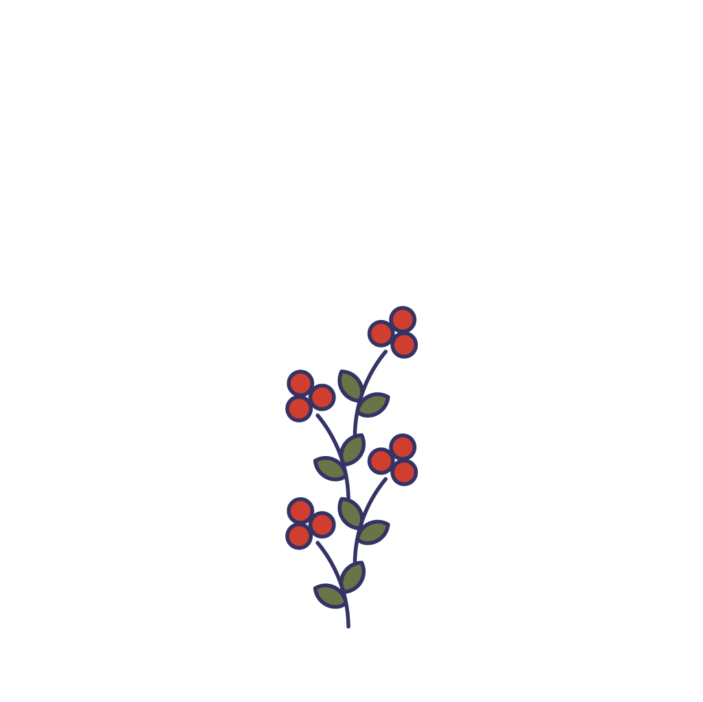 One of The Uff Da Sisters' icons that features four red holly branches with green leaves.