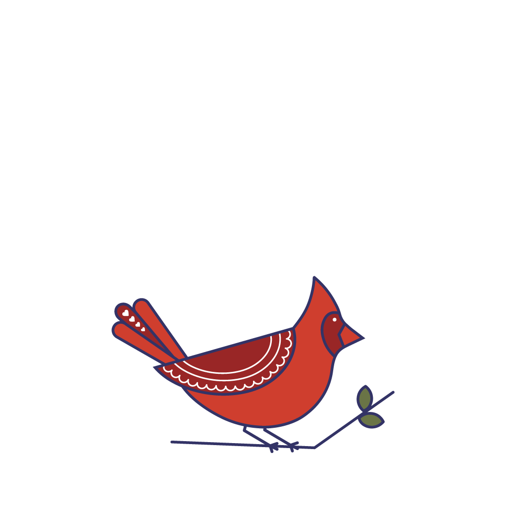 One of The Uff Da Sisters' icons that features a red cardinal perched on a small tree branch.